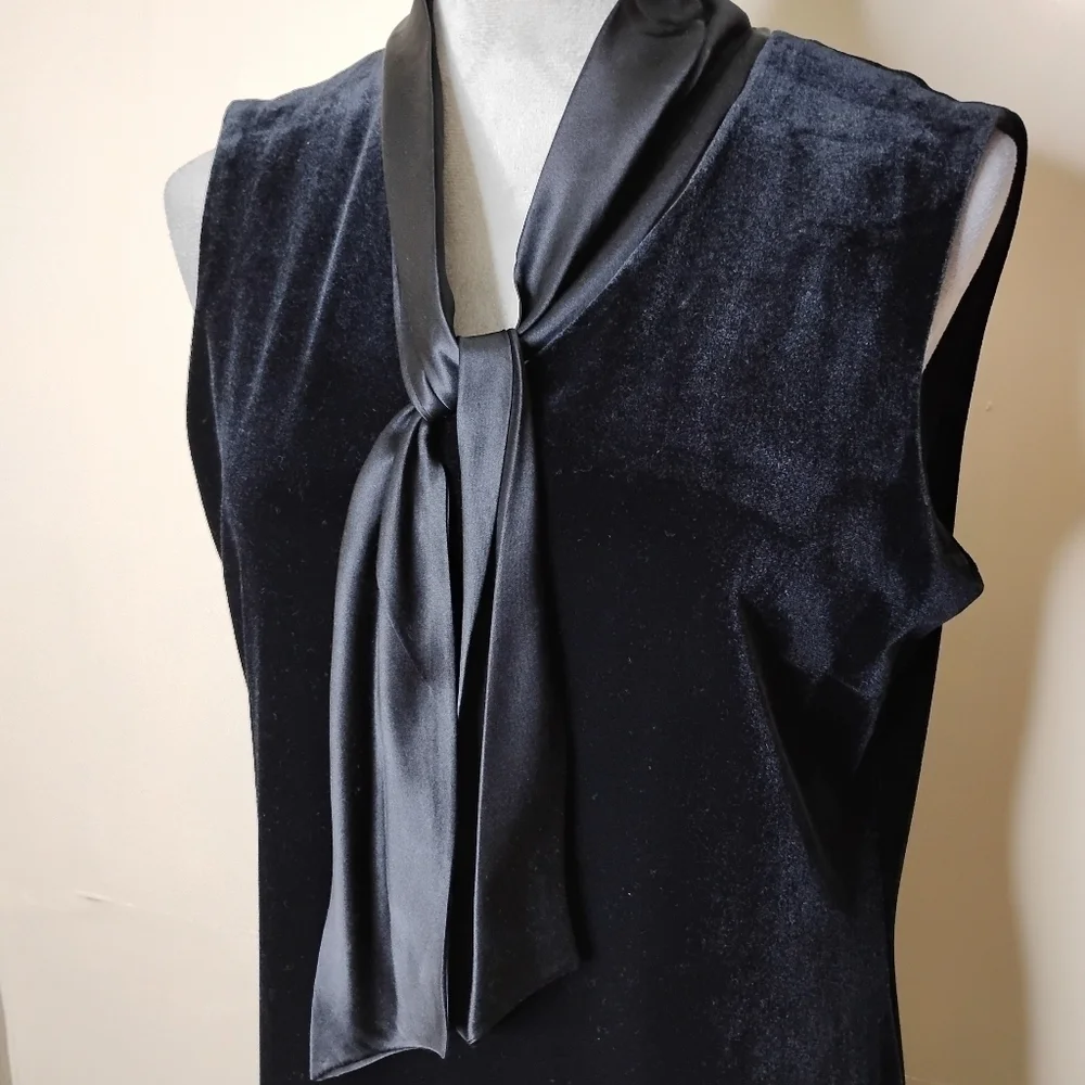 Talbots Vintage Black Velvet Elegant Black Tie Maxi Dress Silk Neck Scarf 12